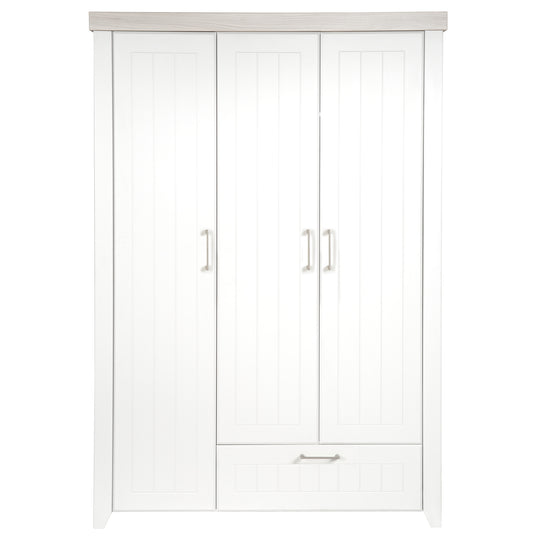 Armoire 'Wilma', 1 tiroir, 3 portes battantes, meubles pour enfants, armoire en blanc / Luna Elm