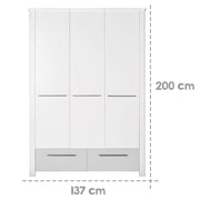 Zimmerset 'Linus' inkl. Kombi-Bett 70 x 140 cm, Wickelkommode & 3-türigem Schrank, Weiß / grau