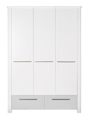Kleiderschrank 'Linus', 3-türiger Schrank, 2 Schubladen, modern, Dekor weiß/grau
