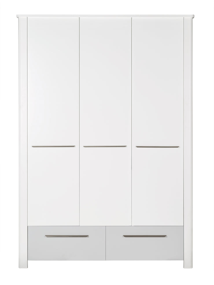 Armario 'Linus', armario de 3 puertas, 2 cajones, moderno, blanco/gris