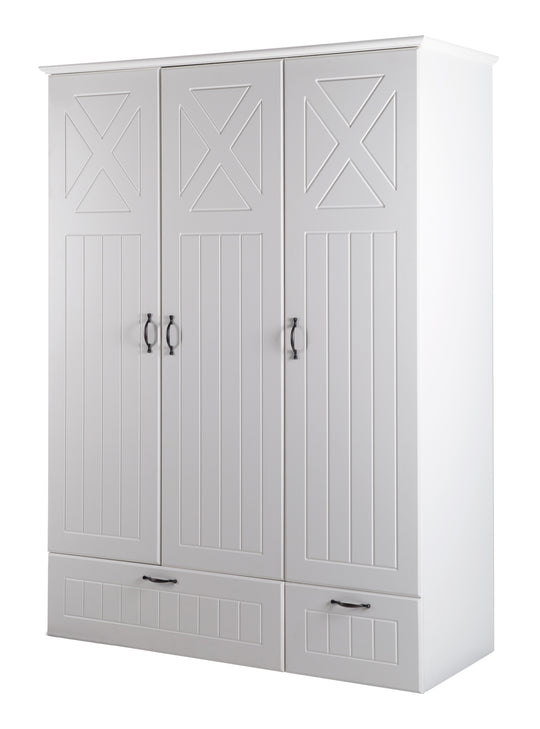 Wardrobe 'Constantin', 3 Swing Doors, 2 Drawers, Soft-Close Technology, Carved, White
