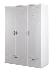 Kleiderschrank 'Constantin', 3 Drehtüren, 2 Schubladen, Soft-Close-Technik, gefräst, weiß