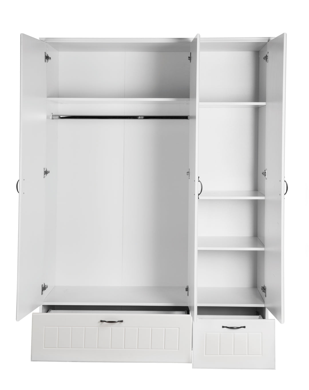 Wardrobe 'Constantin', 3 Swing Doors, 2 Drawers, Soft-Close Technology, Carved, White
