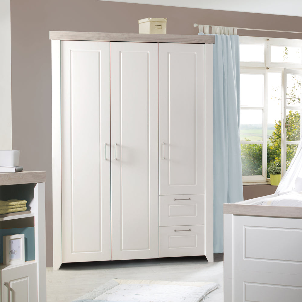 Wardrobe 'Felicia', 3-Door Wardrobe, 2 Drawers, Country House Style, White
