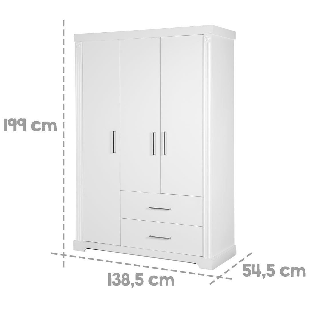 Möbelset 'Maxi' inkl. Kombi-Bett 70 x 140 cm, Wickelkommode & 3-türigem Kleiderschrank, weiß