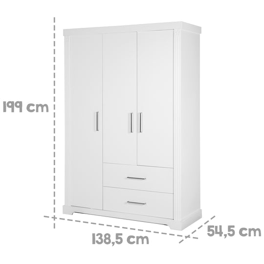 Möbelset 'Maxi' inkl. Kombi-Bett 70 x 140 cm, Wickelkommode & 3-türigem Kleiderschrank, weiß