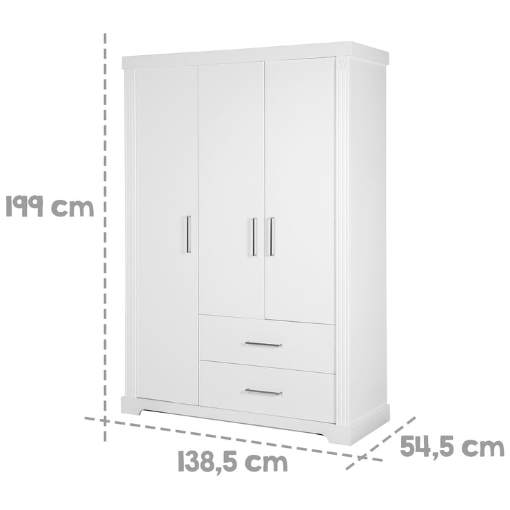 Armoire "Maxi", 3 portes, 2 tiroirs, style maison de campagne moderne, blanc