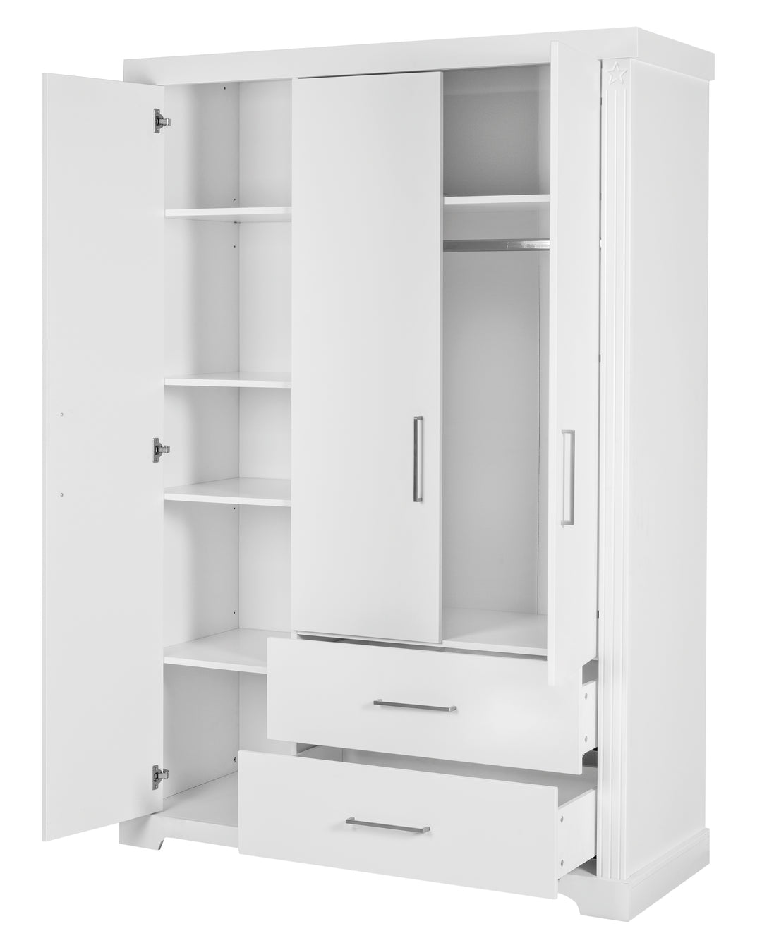 Wardrobe 'Maxi', 3 Doors, 2 Drawers, in Modern Country House Style, White