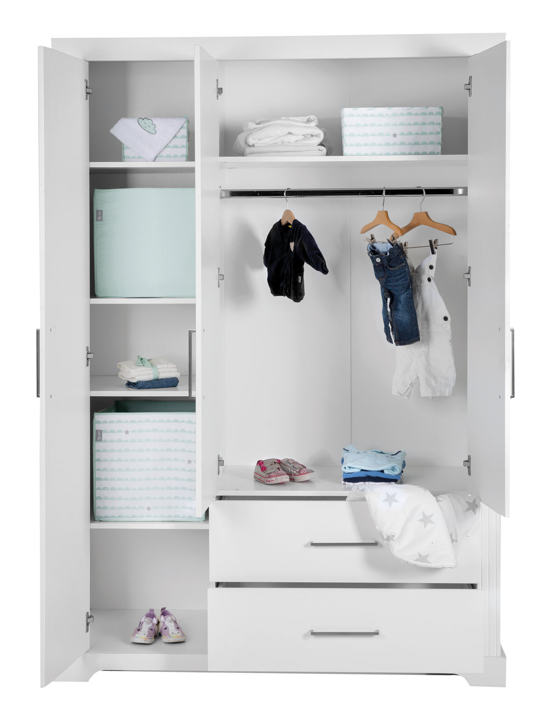 Wardrobe 'Maxi', 3 Doors, 2 Drawers, in Modern Country House Style, White