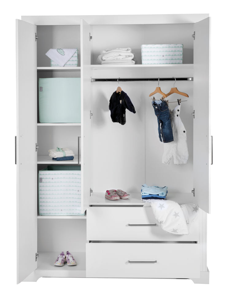 Wardrobe 'Maxi', 3 doors, 2 drawers, in more fashionable country style, white