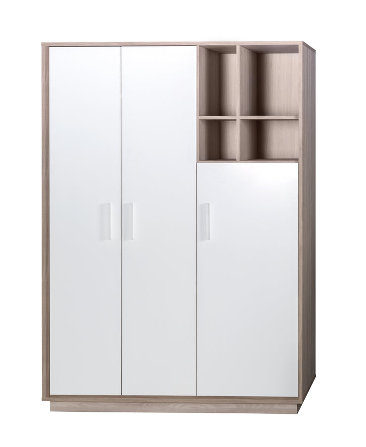 Garde-robe 'olaf', 3 portes tournantes, avec une étagère ouverte, orm blanc / luna