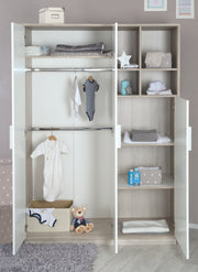 Garde-robe 'olaf', 3 portes tournantes, avec une étagère ouverte, orm blanc / luna
