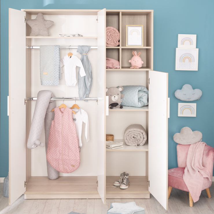 Garde-robe 'olaf', 3 portes tournantes, avec une étagère ouverte, orm blanc / luna