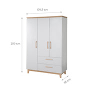 Children's room set 'Caro', incl. combi cot 70 x 140 cm, changing table & 3-door cupboard, light gray / gold oak