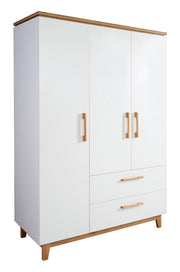 Wardrobe 'Finn', 3 doors, 2 drawers, white, with soft close technology, revolving door cupboard