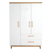 Armoire "Finn", 3 portes, 2 tiroirs, blanc, technologie à fermeture progressive, armoire à portes battantes