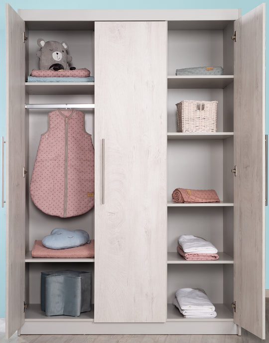 Set da camera per bambini 'Maren 2', incluso letto combi 70 x 140 cm, cambio petto & mobile a 3 porte, grigio chiaro/bianco