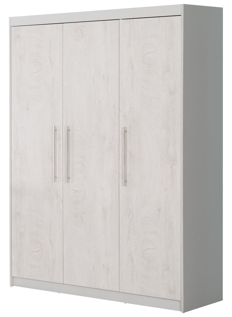 Kleiderschrank 'Maren 2', 3-Türen, 6 Böden, Drehtürenschrank, Lichtgrau & Weiß