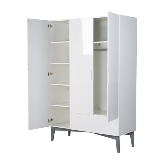 Armoire 'Retro 2', 3 portes, avec tiroir, technologie à fermeture progressiv, blanc brillant