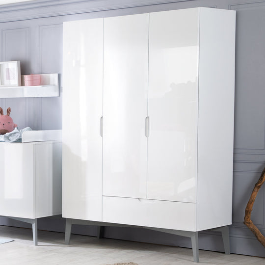 Armoire 'Retro 2', 3 portes, avec tiroir, technologie à fermeture progressiv, blanc brillant