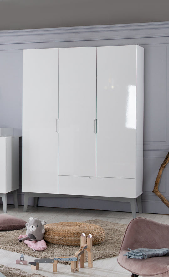 Armoire 'Retro 2', 3 portes, avec tiroir, technologie à fermeture progressiv, blanc brillant