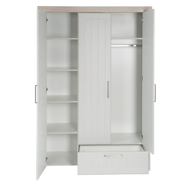 Kleiderschrank 'Helene', 3-türig, 1 Schublade, Soft Close-Technik, Lichtgrau/Luna Elm