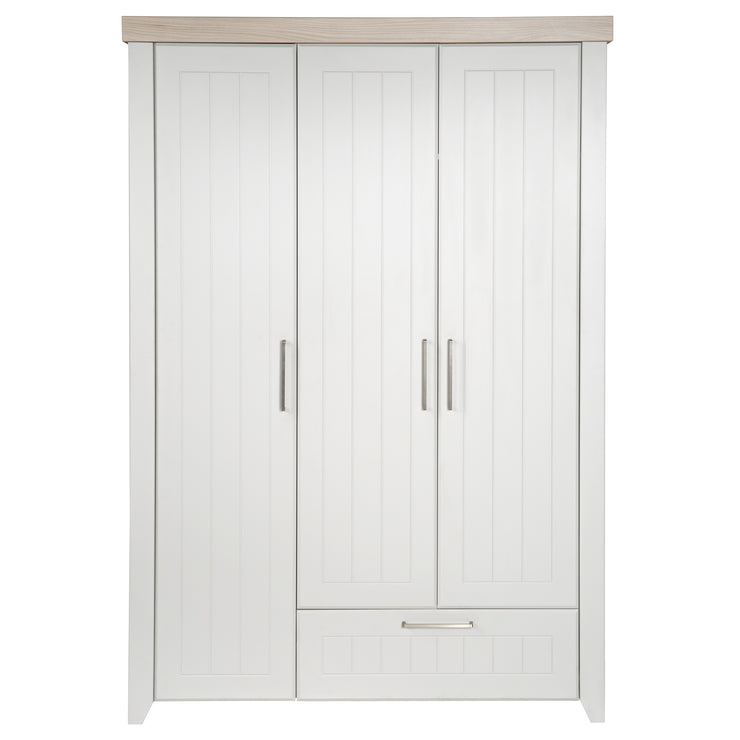 Kleiderschrank 'Helene', 3-türig, 1 Schublade, Soft Close-Technik, Lichtgrau/Luna Elm