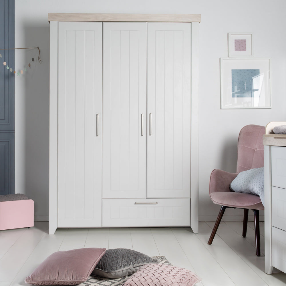 Armadio 'Helene', 3 ante, 1 cassetto, tecnologia soft-close, grigio chiaro/Luna Elm