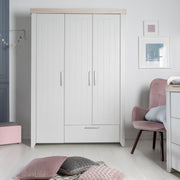 Wardrobe 'Helene', 3 doors, 1 drawer, soft close technology, light gray / Luna Elm