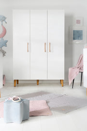 Nursery set 'Mick', incl. combi bed, wrap-and-wrap & 3-door closet, white/gold oak