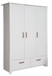 Kinderzimmerset 'Mila', inkl. Kombi-Bett 70 x 140 cm, Wickelkommode & 3-türigem Schrank, grau/weiß