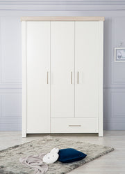 Kleiderschrank 'Lucy' 3-trg, Korpus weiß, Kranz in 'Luna Elm'