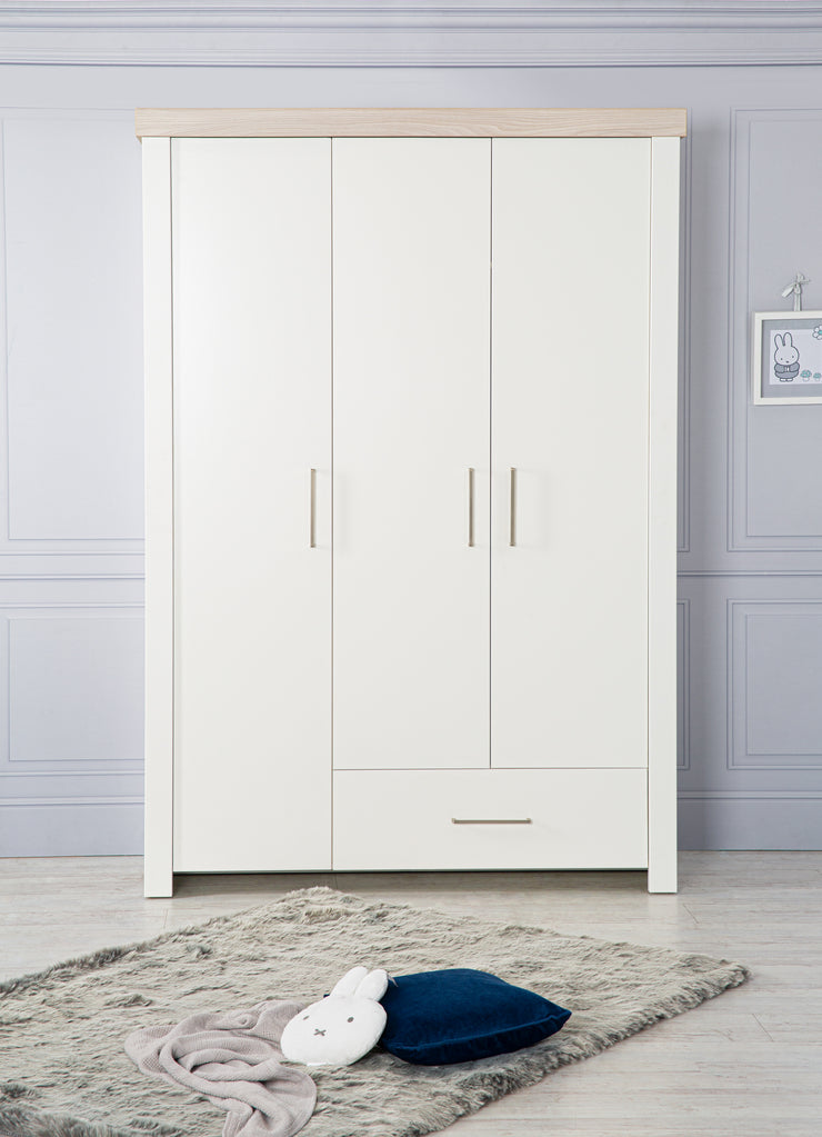 Kleiderschrank 'Lucy' 3-trg, Korpus weiß, Kranz in 'Luna Elm'