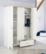 Armoire "Lucy" 3 portes, corps blanc, éléments décoratifs en 'Luna Elm'