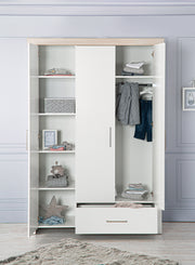 Armoire "Lucy" 3 portes, corps blanc, éléments décoratifs en 'Luna Elm'