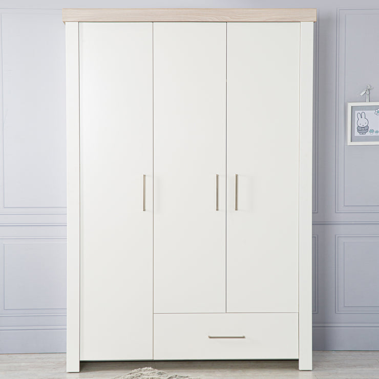 Kleiderschrank 'Lucy' 3-trg, Korpus weiß, Kranz in 'Luna Elm'