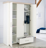 Armoire "Lucy" 3 portes, corps blanc, éléments décoratifs en 'Luna Elm'