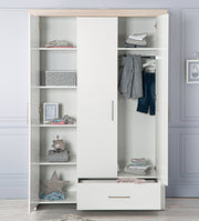 Kleiderschrank 'Lucy' 3-trg, Korpus weiß, Kranz in 'Luna Elm'