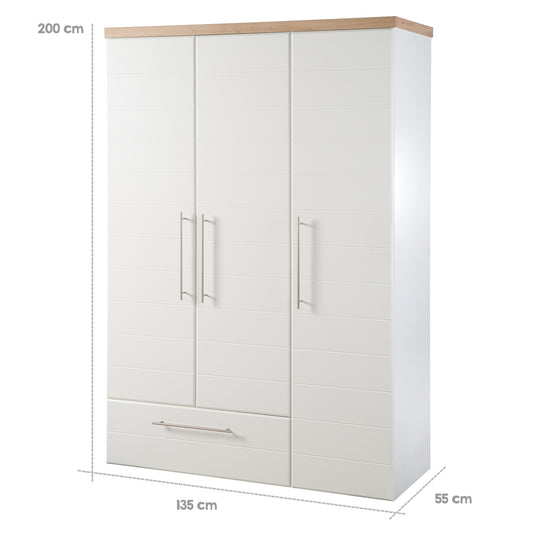 Kleiderschrank 'Nele', 3-trg, mit modernen horizontalen Fräsungen, Artisan Eiche/weiß
