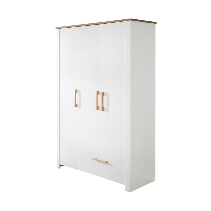 Armoire 'Ava' 3-Trg. en blanc, avec plaque de couverture dans «Artisan Eiche», HXBXT: 200 x 137 x 53 cm