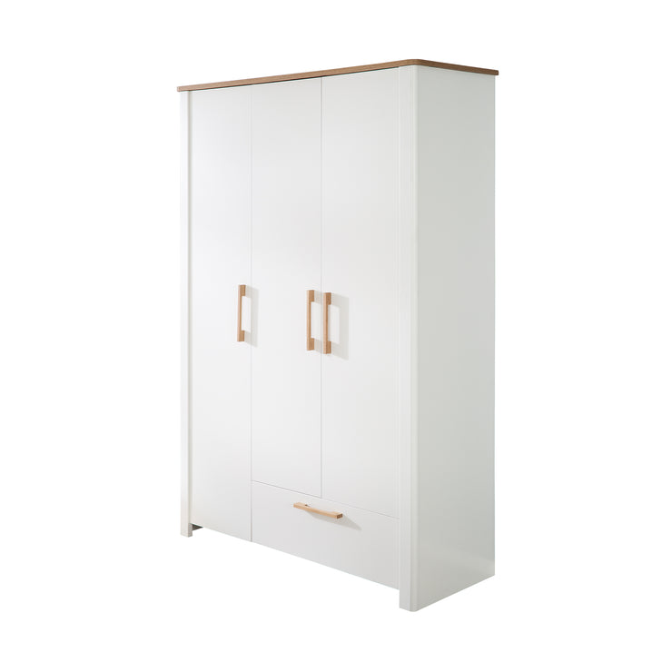 Kleiderschrank 'Ava' 3-trg. in weiß, mit Deckplatte in 'Artisan Eiche‘, HxBxT: 200 x 137 x 53 cm