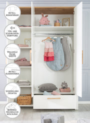 Armoire 'Ava' 3 portes en blanc, avec plateau supérieur en 'Chêne Artisan', h x l x p : 200 x 137 x 53 cm
