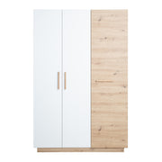 Garde-robe 'lion' 3 -Door - décoration blanche / bois «chêne artisan» - poignées en chêne massif