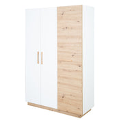 Armario 'Lion' 3 puertas - blanco / decoración madera 'Roble artesanal' - tiradores roble macizo
