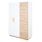 Garde-robe 'lion' 3 -Door - décoration blanche / bois «chêne artisan» - poignées en chêne massif