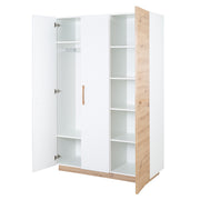Garde-robe 'lion' 3 -Door - décoration blanche / bois «chêne artisan» - poignées en chêne massif