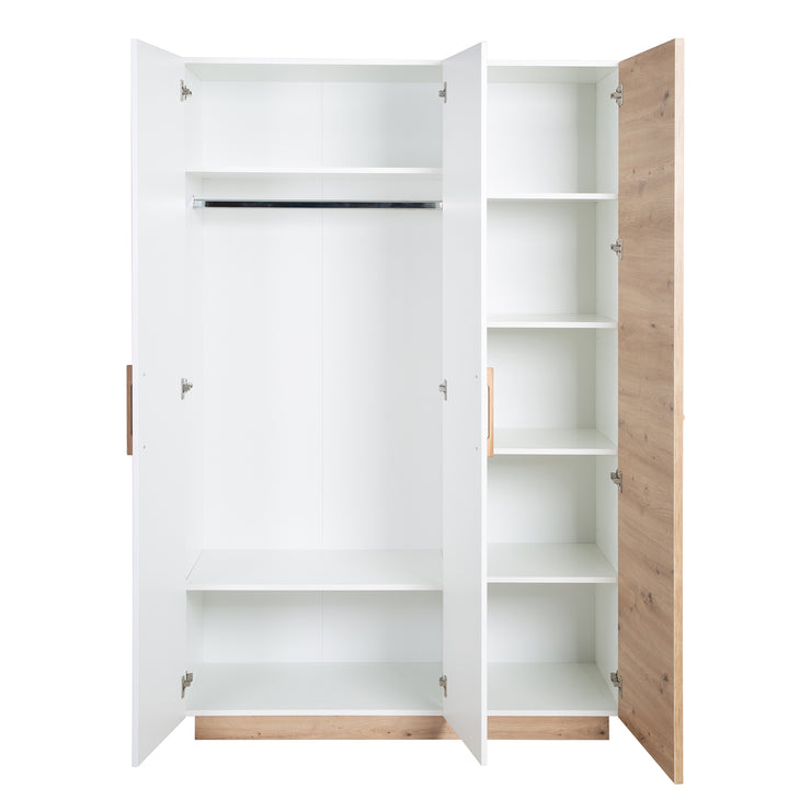 Garde-robe 'lion' 3 -Door - décoration blanche / bois «chêne artisan» - poignées en chêne massif