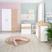 Garde-robe 'lion' 3 -Door - décoration blanche / bois «chêne artisan» - poignées en chêne massif