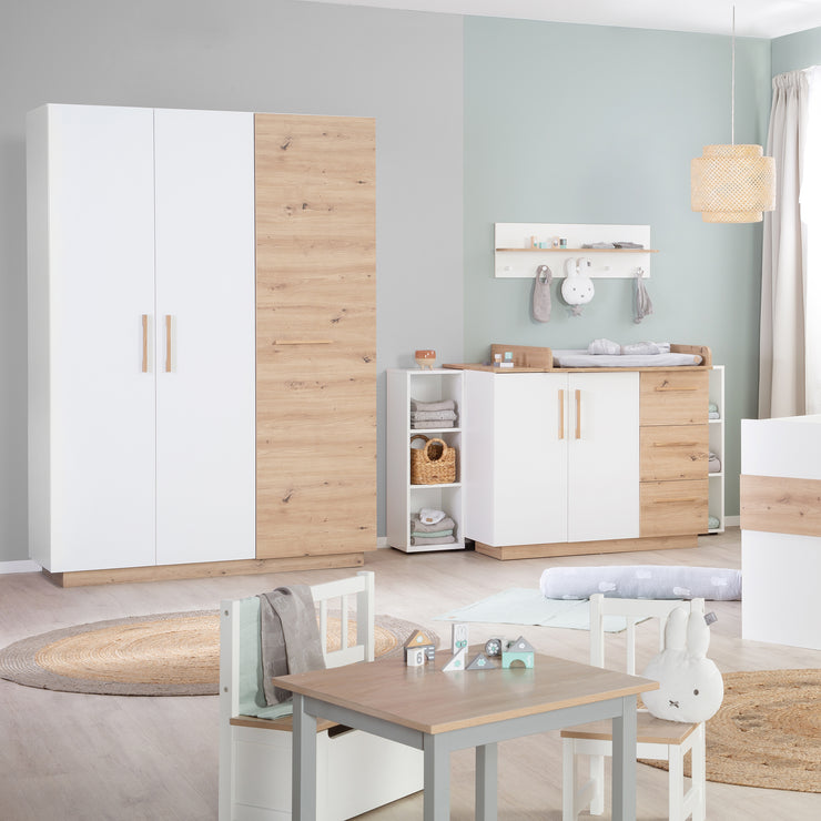 Garde-robe 'lion' 3 -Door - décoration blanche / bois «chêne artisan» - poignées en chêne massif