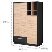 Guardaroba 'Lenn' 3 -door - antracite - decorazioni in legno 'artigiano eiche' - manici in legno massiccio